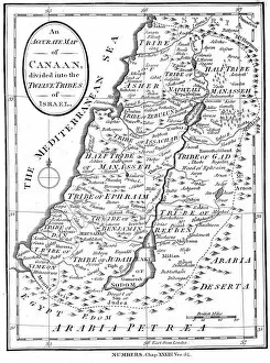 Canaan Gallery: Map of Canaan divided into the twelve tribes of Israel, c1830