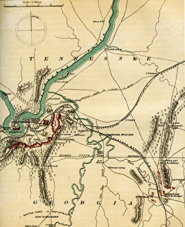 Chattanooga Collection: Map of Chattanooga and its defences, Tennessee, 1862-1867. Artist: Charles Sholl