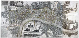 The Monument Prints: Map of the City of London, City of Westminster, River Thames, Lambeth and Southwark, 1736