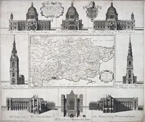 John Harris Prints: Map of the Diocese of London, 1720. Artist: John Harris