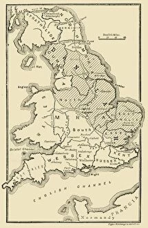 Edmund Ollier Collection: Map of England, Showing Anglo-Saxon Kingdoms and Danish Districts, (c9th century)