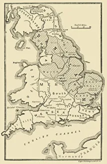 Shaded Prints: Map of England, Showing Anglo-Saxon Kingdoms and Danish Districts, (c9th century)