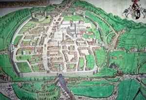 Roof Gallery: Map of the English city of Exeter by John Hooker, 1587. Artist: John Hooker