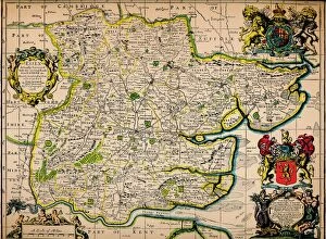 Heraldry Collection: Map of Essex, 1678. Artists: John Ogilby, William Morgan