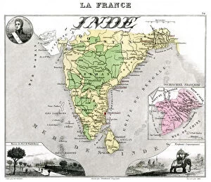 Images Dated 26th October 2007: Map of French-occupied India, late 19th century.Artist: Edmond Dyonnet