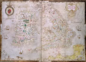 Irish Republic Prints: Map of Great Britain and Ireland, c1564-c1570. Creator: Laurence Nowell