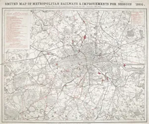 Map of Greater London showing the Metropolitan Railways and improvements in 1866