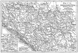 Montenegro Prints: Map of the Herzegovina, Bosnia, Servia and Montenegro, 1876. Creator: Unknown