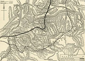 Positions Prints: Map illustrating the Austrian Attack in the Trentino, May, 1916, (c1920). Creator: Unknown