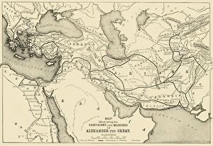Alexander Iii Of Macedonia Gallery: Map Illustrating the Campaigns and Marches of Alexander the Great, 1890. Creator: Unknown