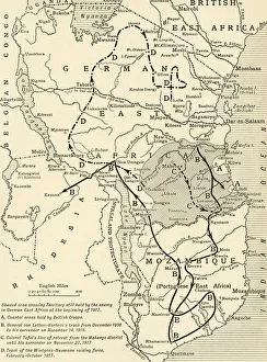 Indian Ocean Prints: Map illustrating the Closing Phases of the East African Campaign, 1917-18, (c1920)