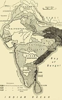 Map of India, Showing the British Possessions in 1780, 1800, and at the Present Time, 1890