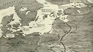 Amalgamated Press Gallery: Map indicating the Position of the Allied Naval Victory in the Baltic, 1916. Creator: Unknown