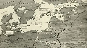 Submarine Prints: Map indicating the Position of the Allied Naval Victory in the Baltic