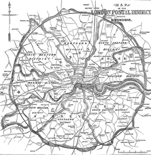 Mail Prints: Map of the London Postal District with its Subdivisions, 1857. Creator: Unknown