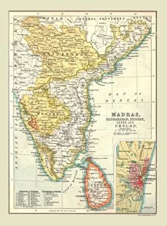 Andhra Pradesh Gallery: Map of Madras, Hyderabad, Mysore, Coorg and Ceylon, 1902. Creator: Unknown