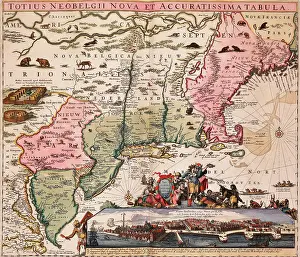 Latin Prints: Map of New York and New England, 1710. Creator: Abraham Allard
