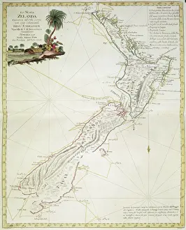 Island Prints: Map of New Zealand, 1778. Creator: Giuliano Zuliani