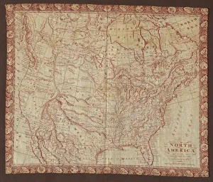 Cotton Prints: Map of North America (Handkerchief), Glasgow, 1811. Creator: Unknown