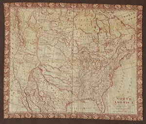 Ocean Gallery: Map of North America (Handkerchief), Glasgow, 1811. Creator: Unknown