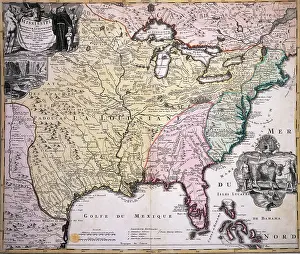 Latin Prints: Map of North America, late 17th-early 18th century. Creator: Johann Baptista Homann