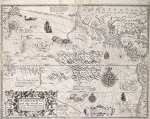 Natural Resources Prints: Map of the Pacific Ocean, 1600. Creator: Benjamin Wright