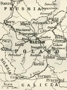 Occupied Territory Gallery: Map of Poland Showing Russian Territory Occupied by Germany in August, 1915, 1916