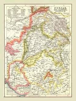 Rajasthan Collection: Map of Punjab, Sind, Rajputana and Kashmir, 1902. Creator: Unknown