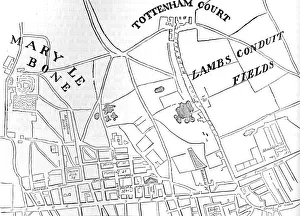 Map of Rathbone Place and its neighbourhood, Westminster, London, 1746 (1878)
