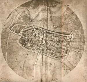 Plan Prints: A map representing the town of Imola, Italy, c1472-c1519 (1883). Artist: Leonardo da Vinci