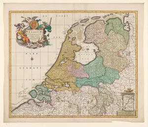 Cartouche Prints: Map of the Republic of the Seven United Netherlands, 1677-1679. Creator: Nicolaes Visscher