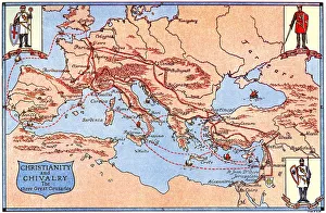Crusader Prints: Map of the routes of the three great crusades, 1926. Artist: Criss