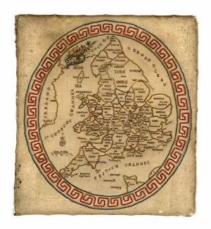 Map Sampler, England, c. 1800. Creator: Unknown
