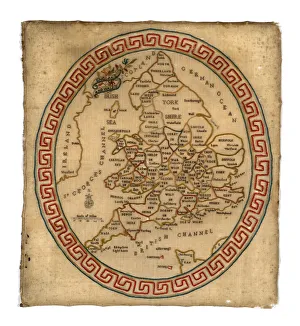 Embroidered With Silk Prints: Map Sampler, England, c. 1800. Creator: Unknown