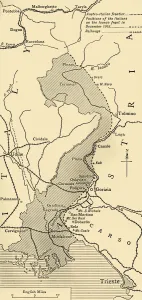Occupied Territory Gallery: Map showing the Area over which the Italians advanced into Austrian Territory...1915, (c1920)