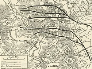 Frank A Mumby Prints: Map showing... the Attack on Verdun northern France, First World War, 1916, (c1920)
