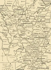 Alsace France Collection: Map showing the border between France and Germany, First World War, c1915, (c1920)