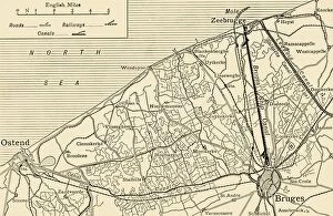 Theatre Of War Gallery: Map showing the Canal System connecting Zeebrugge and Ostend with Bruges...(c1920)