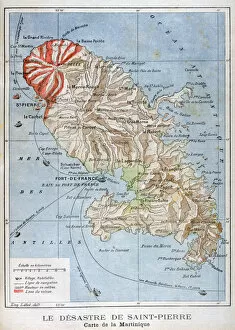 Natural Disaster Gallery: Map showing the eruption of Mount Pelee, Martinique, 1902