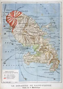Natural Disaster Gallery: Map showing the eruption of Mount Pelee, Martinique, 1902