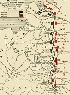 A History Collection: Map showing German & Austrian Armies facing Russian Armies before the Campaign of 1916, (c1920)