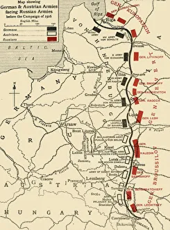 Frank A Mumby Prints: Map showing German & Austrian Armies facing Russian Armies before the Campaign of 1916