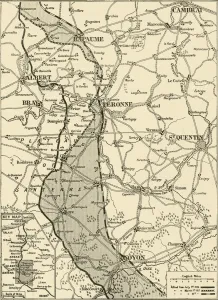 Map Showing German Retreat in the West, 1917, 1917. Creator: Unknown