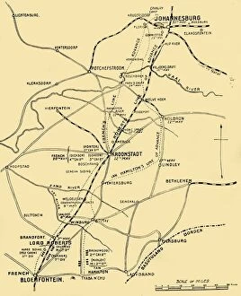 Advance Gallery: Map Showing the Lines of Advance from Bloemfontein to Pretoria, 1901. Creator: Unknown