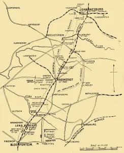 Advance Gallery: Map Showing the Lines of Advance from Bloemfontein to Pretoria, 1901. Creator: Unknown