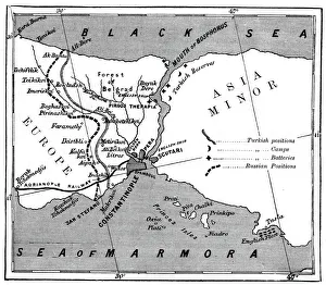 Marmara Prints: A map showing the positions of Russian and Turkish lines outside Constantinople, 1900