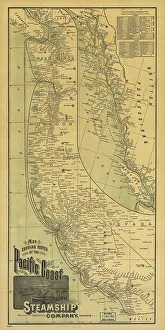 Cartographic Prints: Map showing routes of the Pacific coast Steamship Company, 1891. Creator: Rand McNally