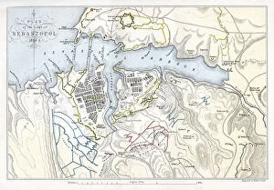 Black Sea Collection: Map showing the Siege of Sevastopol, Crimean War, 1854-1855, (1893). Artist: Robert Walker