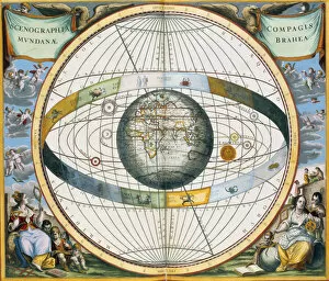 Theory Gallery: Map showing Tycho Brahes system of planetary orbits around the Earth, 1660-1661