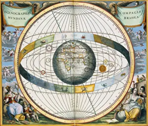 Brahe Gallery: Map showing Tycho Brahes system of planetary orbits around the Earth, 1660-1661